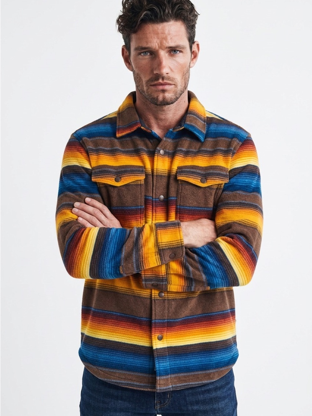 Plush Horizon Snap Striped XL Shirt Never Worn